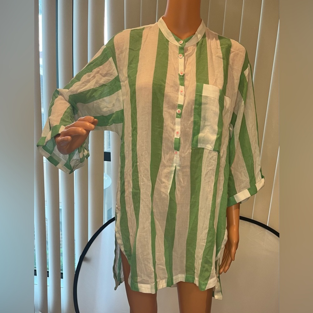 Maeve Green and White Striped Casual Shirt